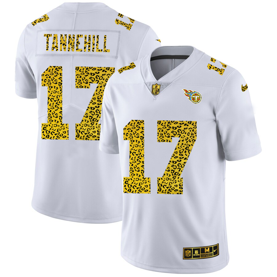 Tennessee Titans #17 Ryan Tannehill Men Nike Flocked Leopard Print Vapor Limited NFL Jersey White